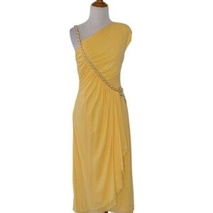 Vintage Jonathan Hitchcock Grecian Cocktail Dress Braided Beaded Yellow